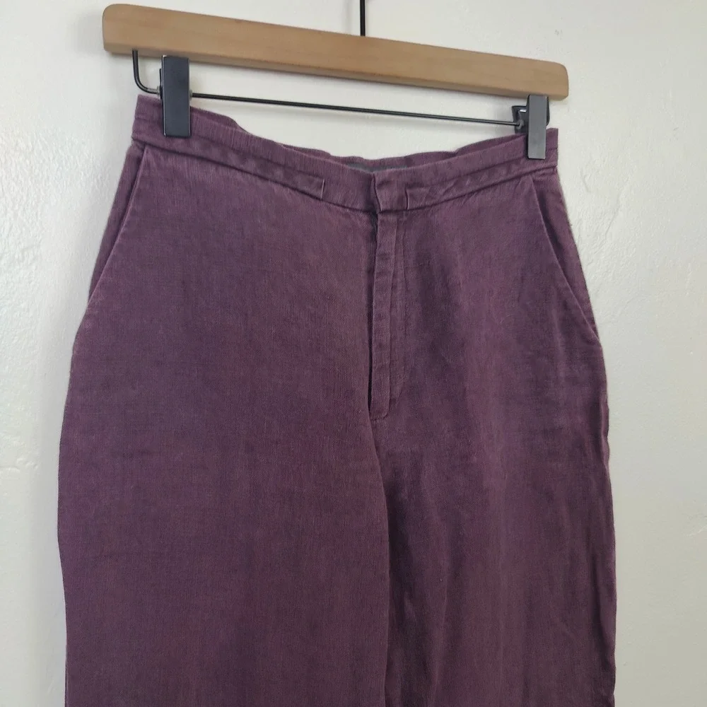 Vintage 90s Banana Republic Womens Pants 2 Purple 100% Linen Wide Leg Lagenlook